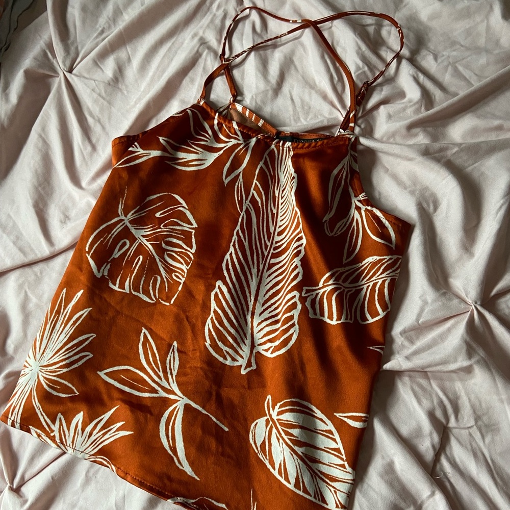 Forever 21 Contemporary Orange Silky Top (Size S)